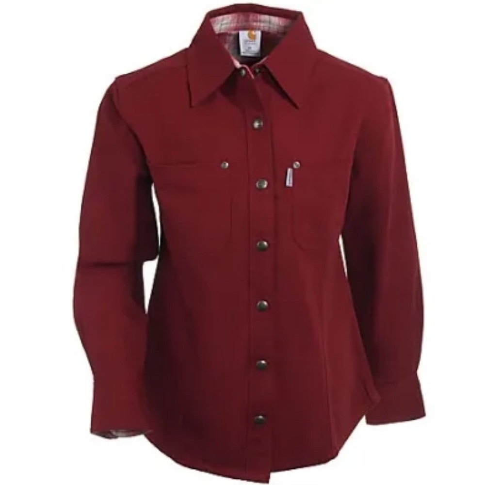 Carhartt Dark Red Womens XL Flannel Lined Canvas Shirt w/ snaps WS006DKR